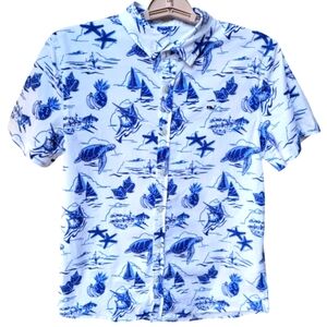 Vineyard Vines Harbor Icons Short Sleeve Button Down Shirt Size 16 Boys